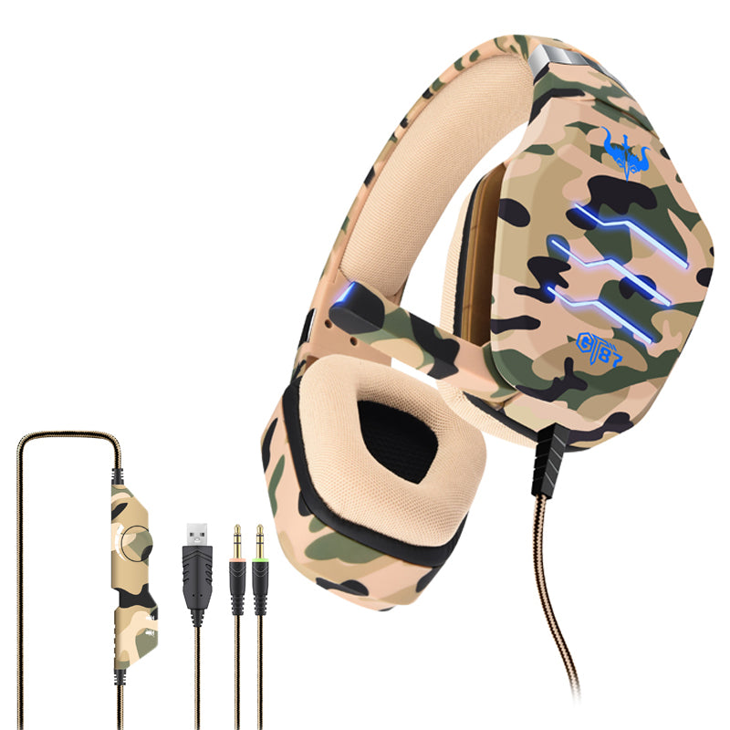 OVLENG GT87 USB+2*3.5mm Wired E-sports Gaming Headphone Camouflage Ergonomic Over-Ear Headset with LED Light OVLENG GT87 USB+2*3.5mm Wired E-sports Gaming Headphone Camouflage Ergonomic Over-Ear Headset with LED Light